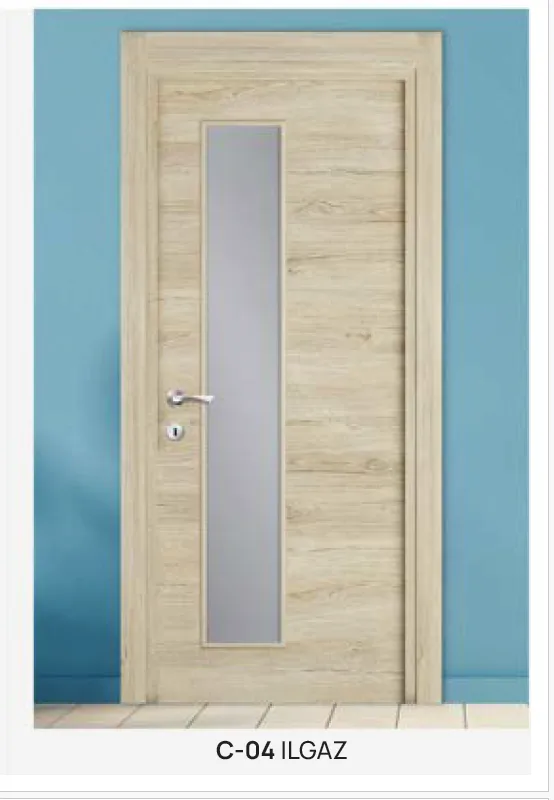 Ilgaz C-04 Light Wood-Effect Glazed Door with Vertical Glass Panel (10cm)