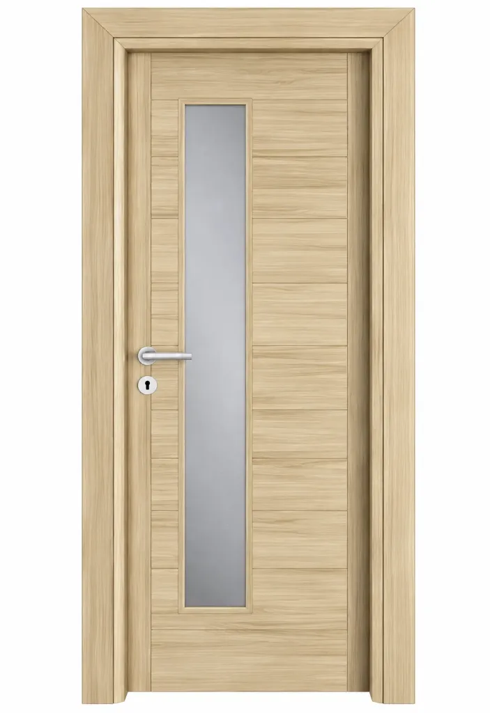 Porte Vitrée Effet Bois Clair Ilgaz C-04 avec Panneau de Verre Vertical (10 cm)