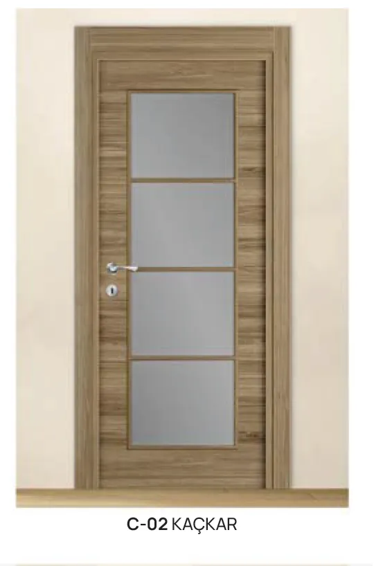 Porte vitrifiée aspect bois C-02 Kackar avec quatre panneaux en verre (10 cm)