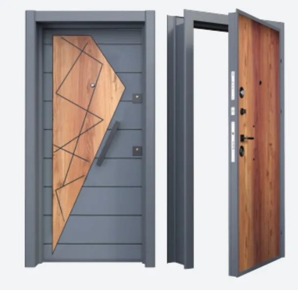 BRG-1703 Laminox Series Grey and Wood-Look Geometric Exterior Door