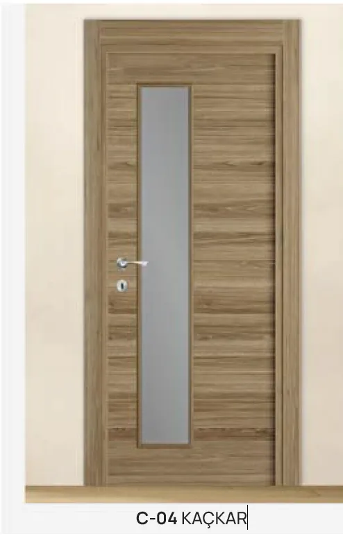 Kackar C-04 Wood-Look Glazed Door with Vertical Glass Panel (10cm)