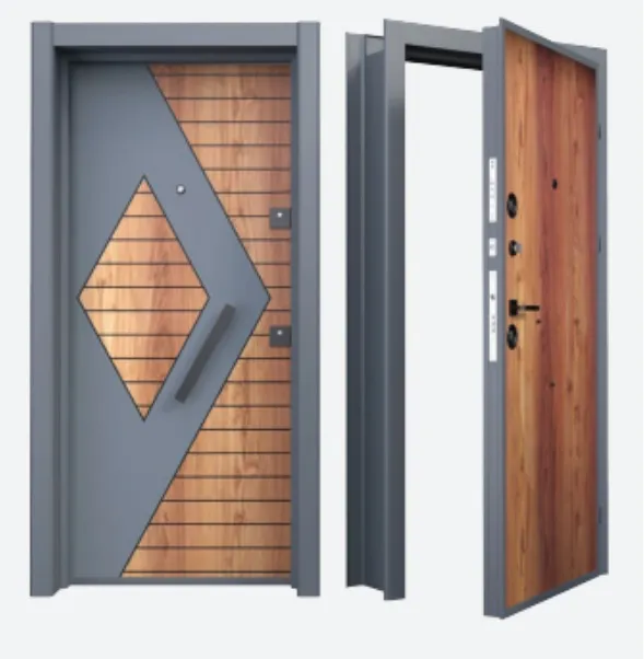Porte extérieure géométrique gris et aspect bois série Laminoc BRG-1704 (droite)