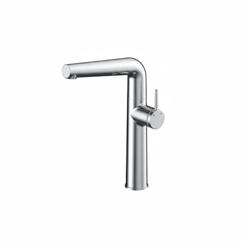 [MLE195] Robinet de lavabo sur table Aduro aspect chrome en forme de L avec levier latéral à goupille