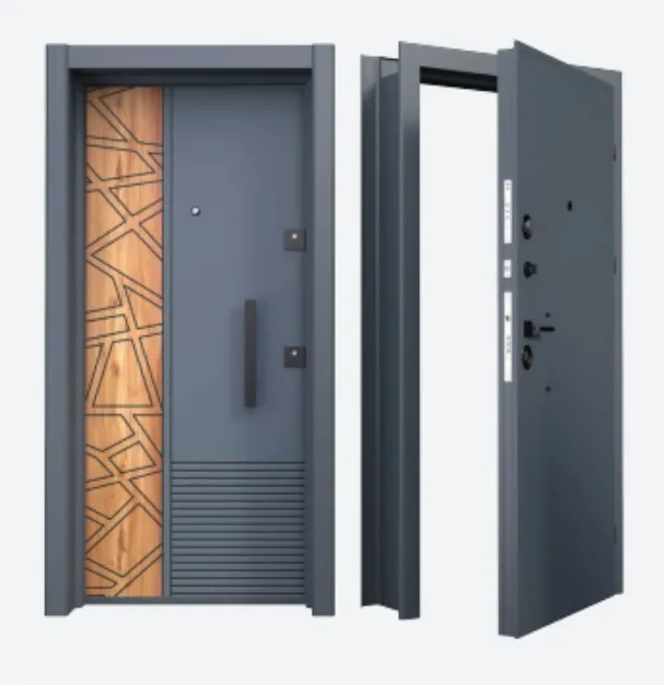 BRG-1705 Laminox Series Dark Grey Exterior Door with Wood-Look Geometric Panel