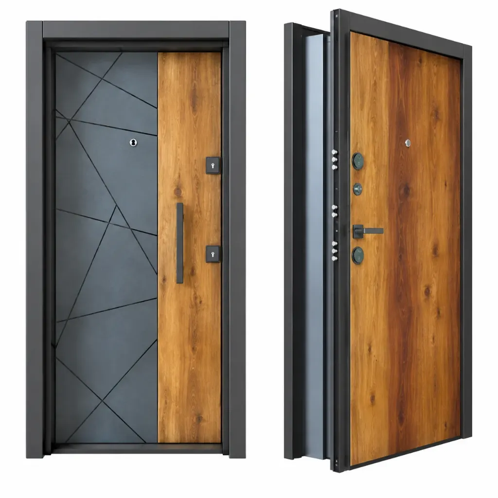 Laminox BRG-1706 Wood-Effect Exterior Door with Geometric Panel