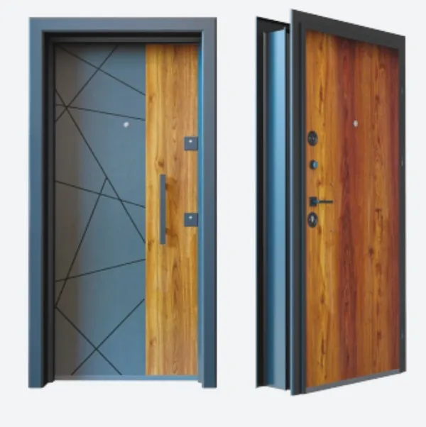 Porte extérieure Laminox BRG-1706 effet bois avec panneau géométrique