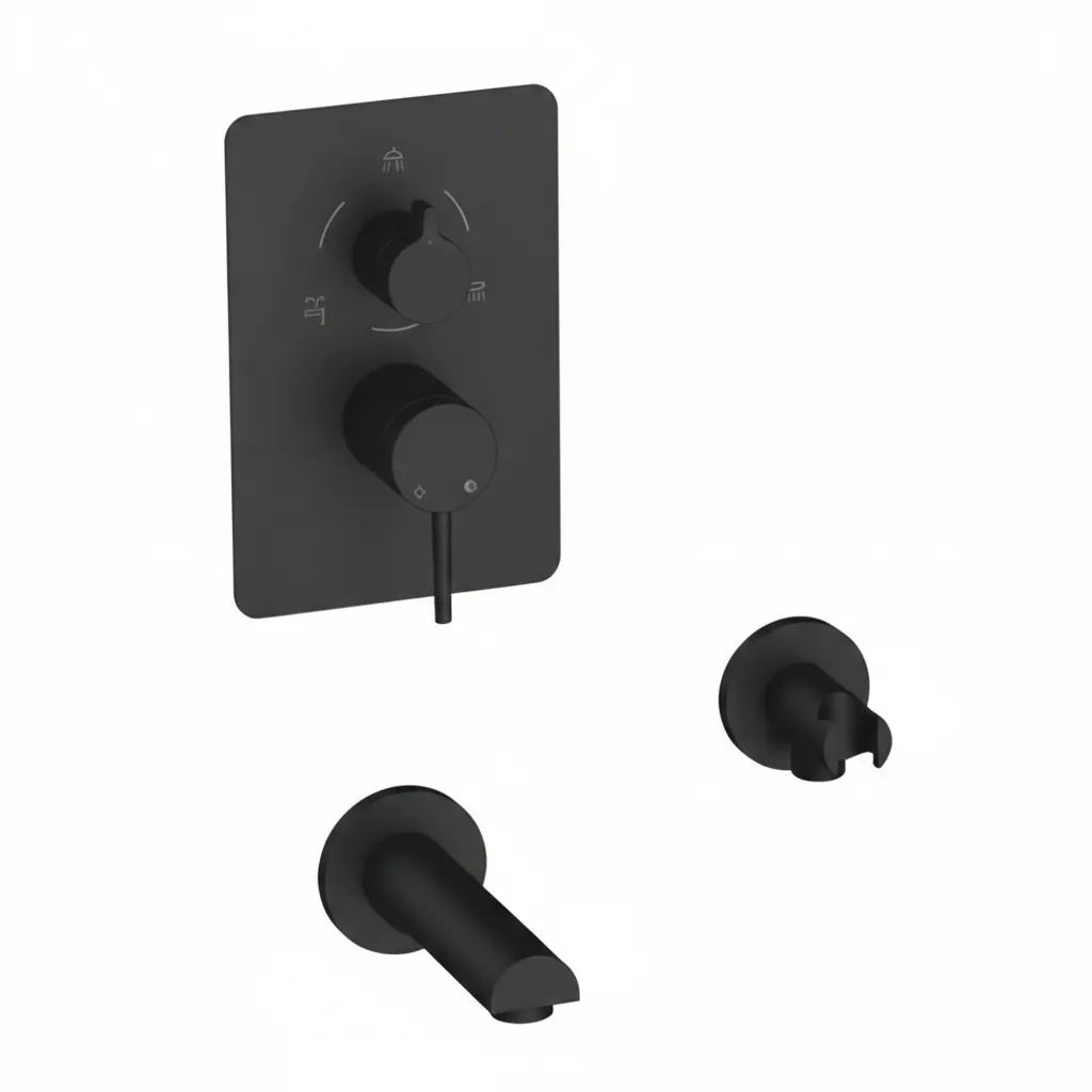 [MCA195-S] Aduro Black Concealed Bathroom Faucet with 3 Way Diverter and Shower Outlet