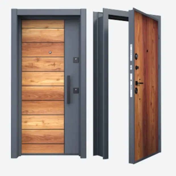 Porte extérieure gris aspect bois Laminox Série BRG-1709 avec panneaux horizontaux (droite)