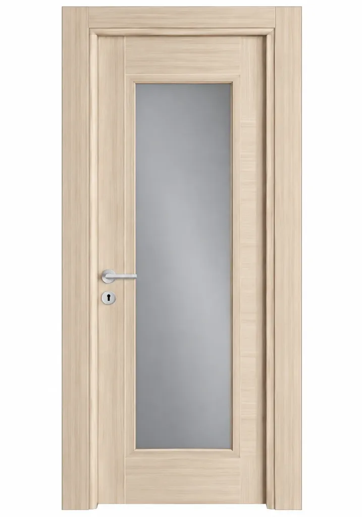 Porte vitrifiée C-03 aspect bois clair avec panneau central en verre (10 cm)