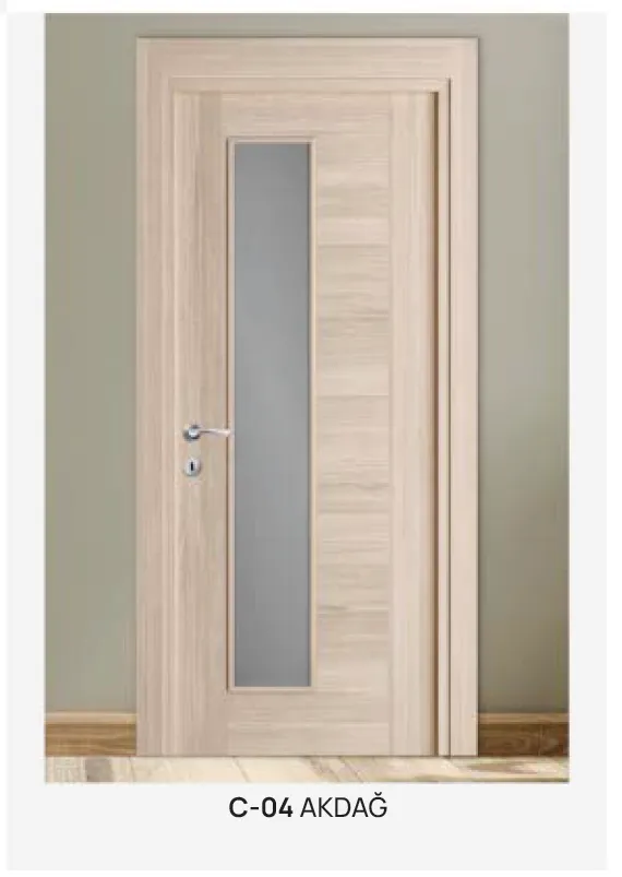 Model C-04 Akdag Light Wood-Effect Glazed Door with Vertical Glass Panel (10cm)