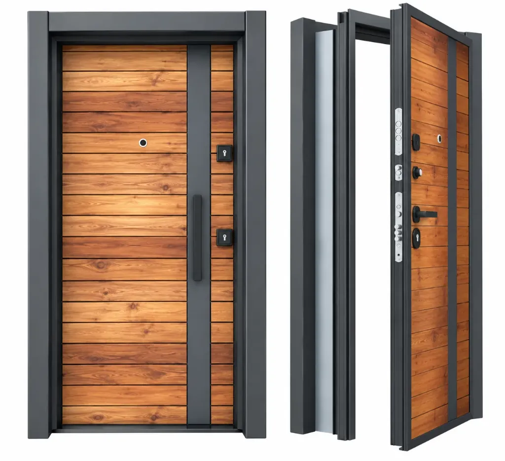 Laminox BRG-1710 Wood-Look Horizontal Panel Exterior Door with Dark Grey Trim