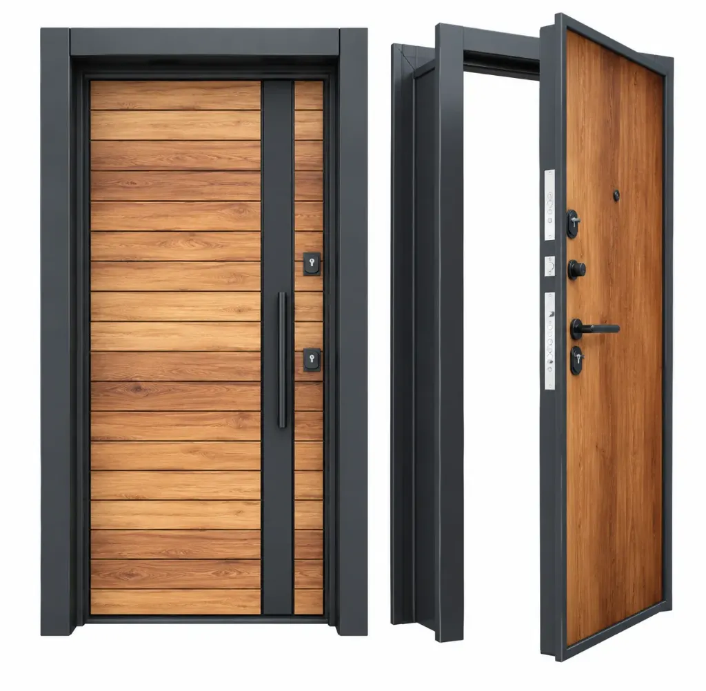 BRG-1711 Porte extérieure à cadre noir aspect bois série Laminox