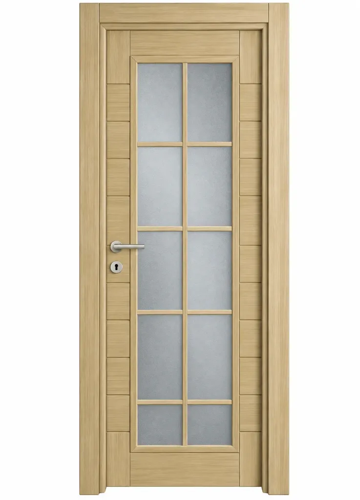 Porte vitrifiée C-01 Koru aspect bois clair avec panneau vitré divisé (10 cm)