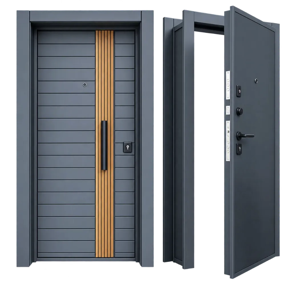BRG-1712 Laminox Series Grey Exterior Door with Vertical Wood-Look Accent