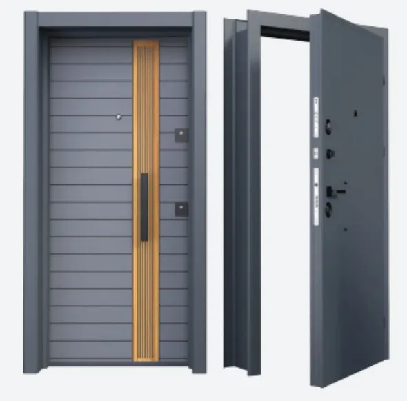 BRG-1712 Laminox Series Grey Exterior Door with Vertical Wood-Look Accent