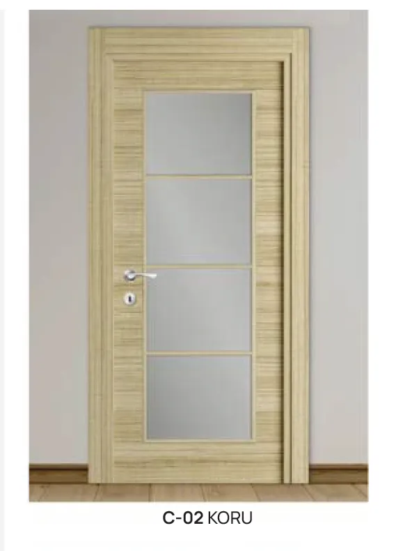 Porte vitrifiée C-02 Koru aspect bois clair avec panneaux effet givré (10 cm)