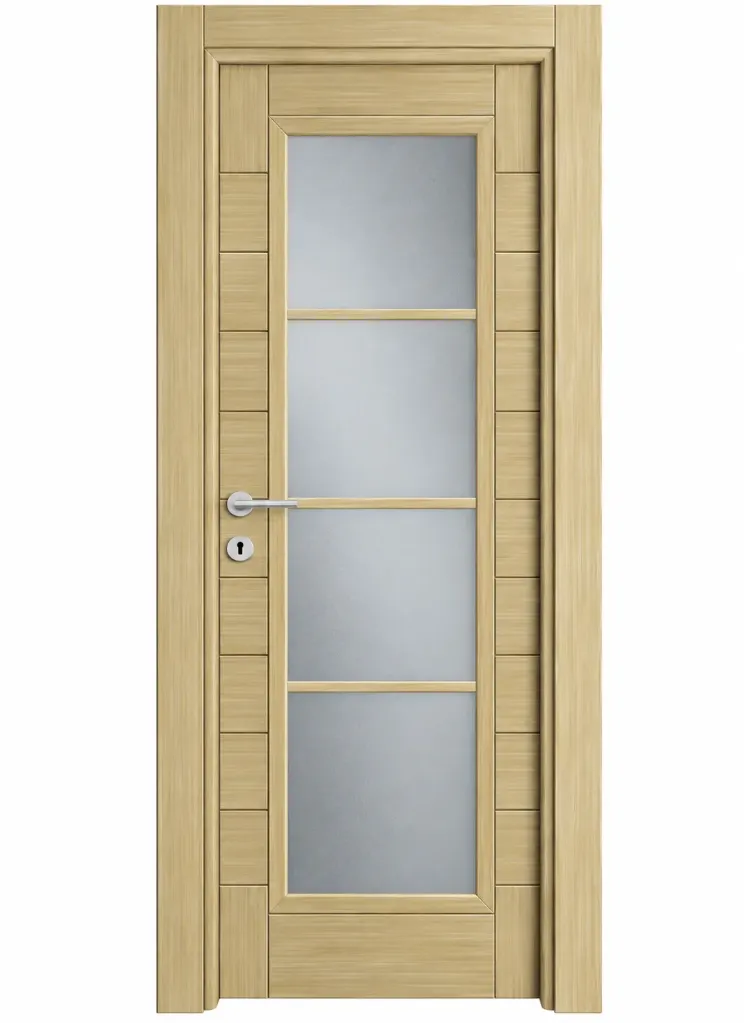 Porte vitrifiée C-02 Koru aspect bois clair avec panneaux effet givré