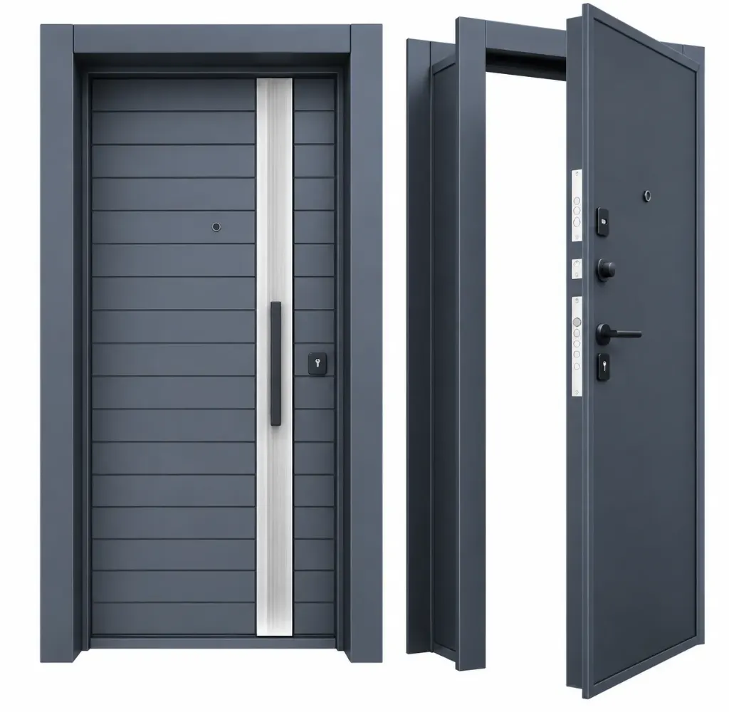 BRG-1713 Laminox Gray Horizontal Panel Exterior Door with Vertical Accent (right)