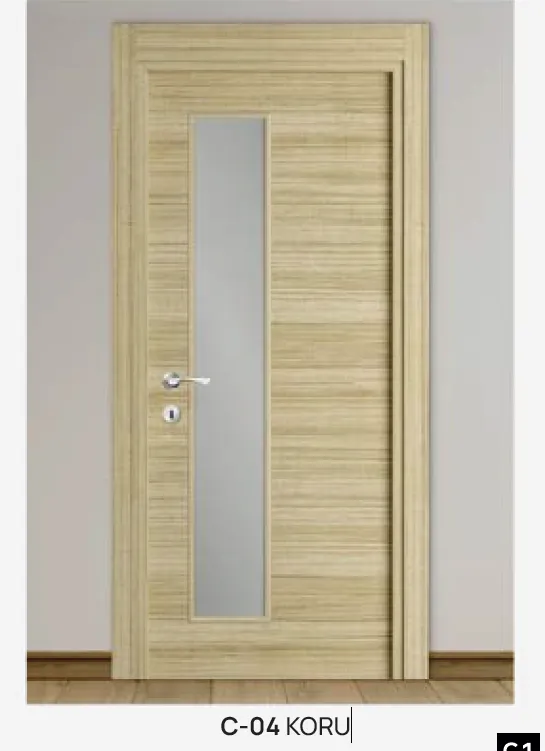 Porte vitrifiée C-04 Koru aspect bois clair avec panneau de verre vertical (10 cm)