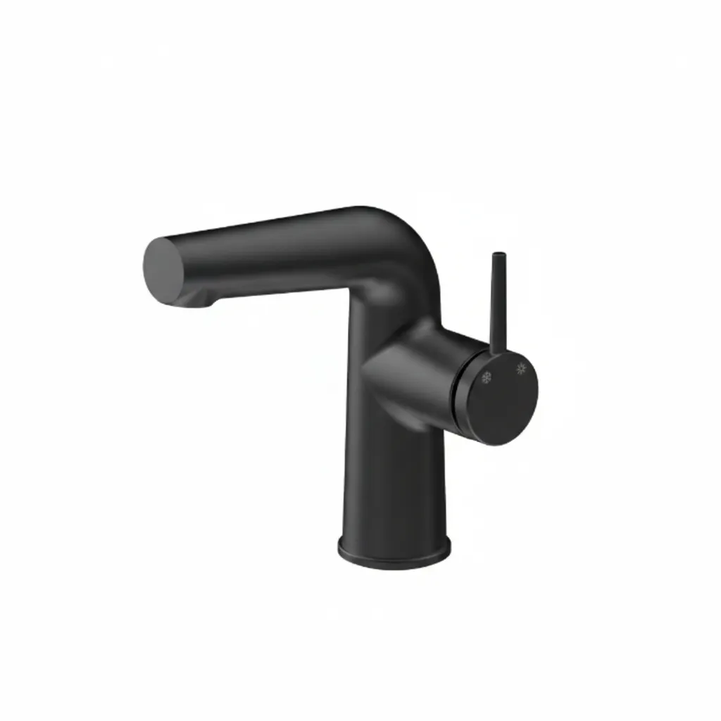 [MLB195-S] Robinet de lavabo tubulaire noir Aduro à bec monté sur pont avec levier latéral à goupille