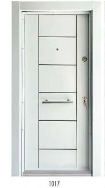 White Horizontal Panel Exterior Door with Peephole and Pull Handle