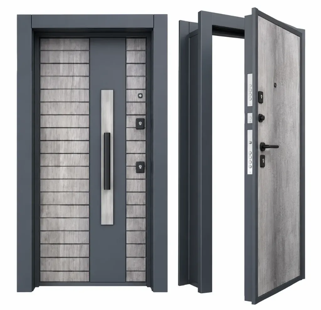 BRG-1715 Laminox Grey Panel Exterior Door with Vertical Pull Handle