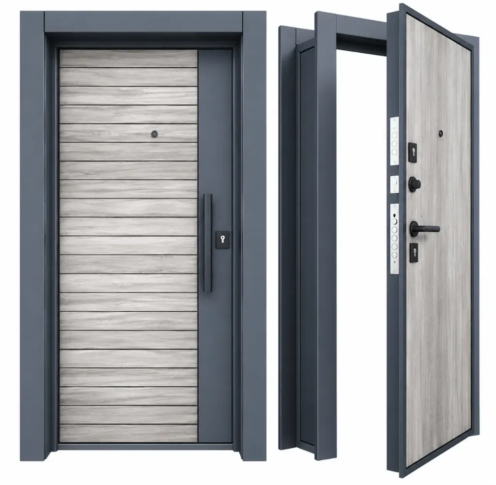 BRG-1716 Grey Wood-Look Horizontal Panel Exterior Door