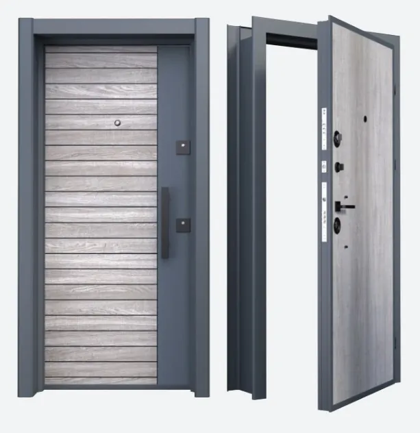 Porte extérieure à panneaux horizontaux aspect bois gris BRG-1716