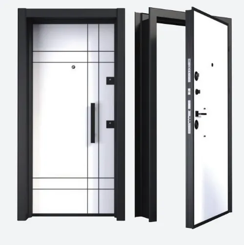BRG-1720 Laminox Series White and Black Exterior Door with Geometric Line Design