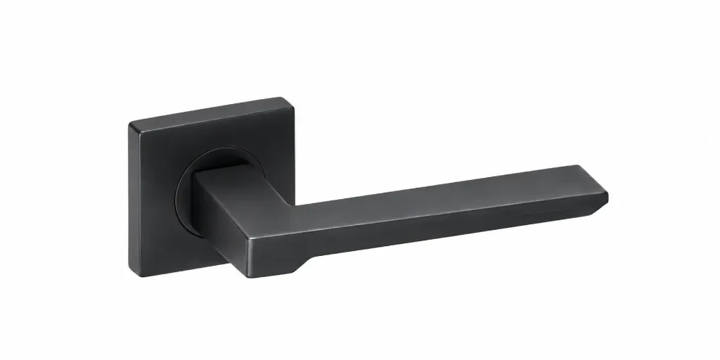Sofia Chrome Lever Door Handle with Square Rose (Black)