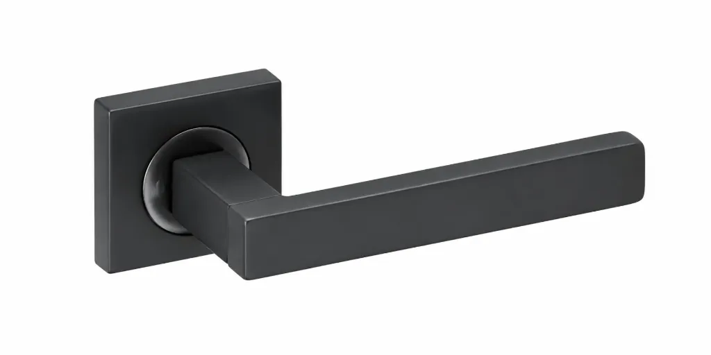 Lama Black Square Rose Lever Door Handle (Smoke)