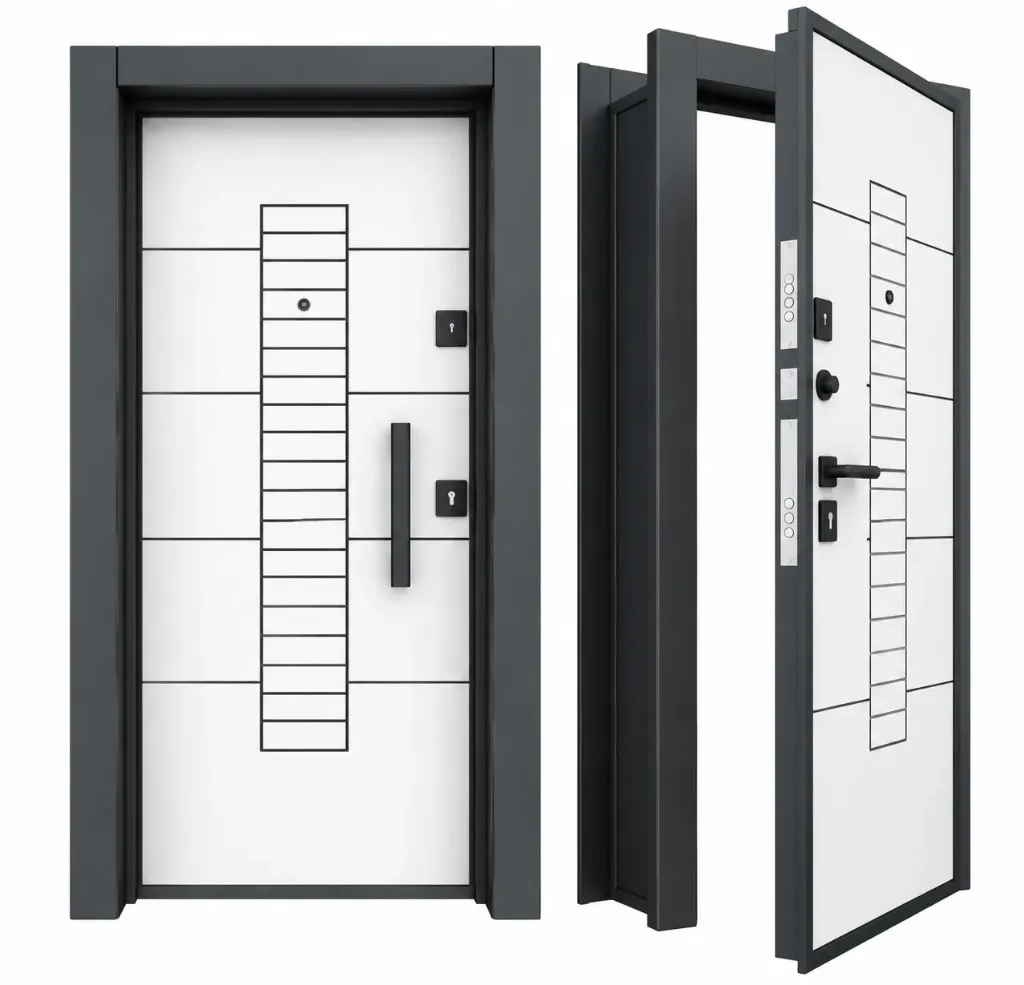 Porte extérieure géométrique blanche et noire série Laminox BRG-1721