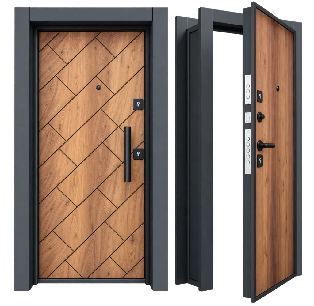 BRG-1724 Porte extérieure géométrique aspect bois série Laminox