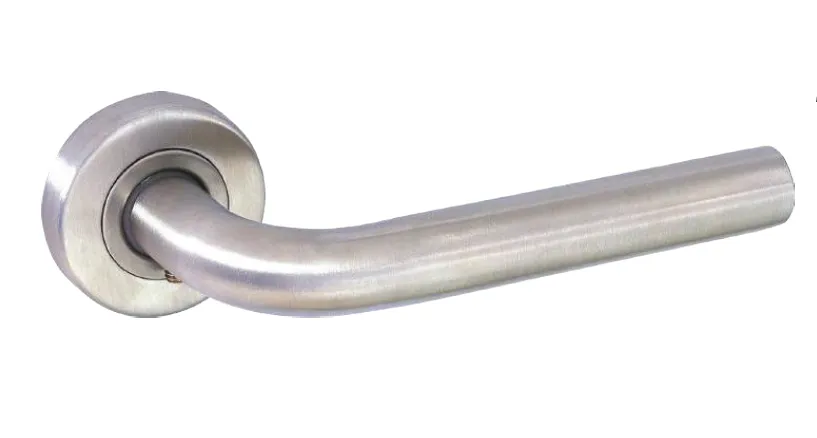 Poignée de porte à levier Vita AR-1004 aspect brossé argenté avec rosace ronde