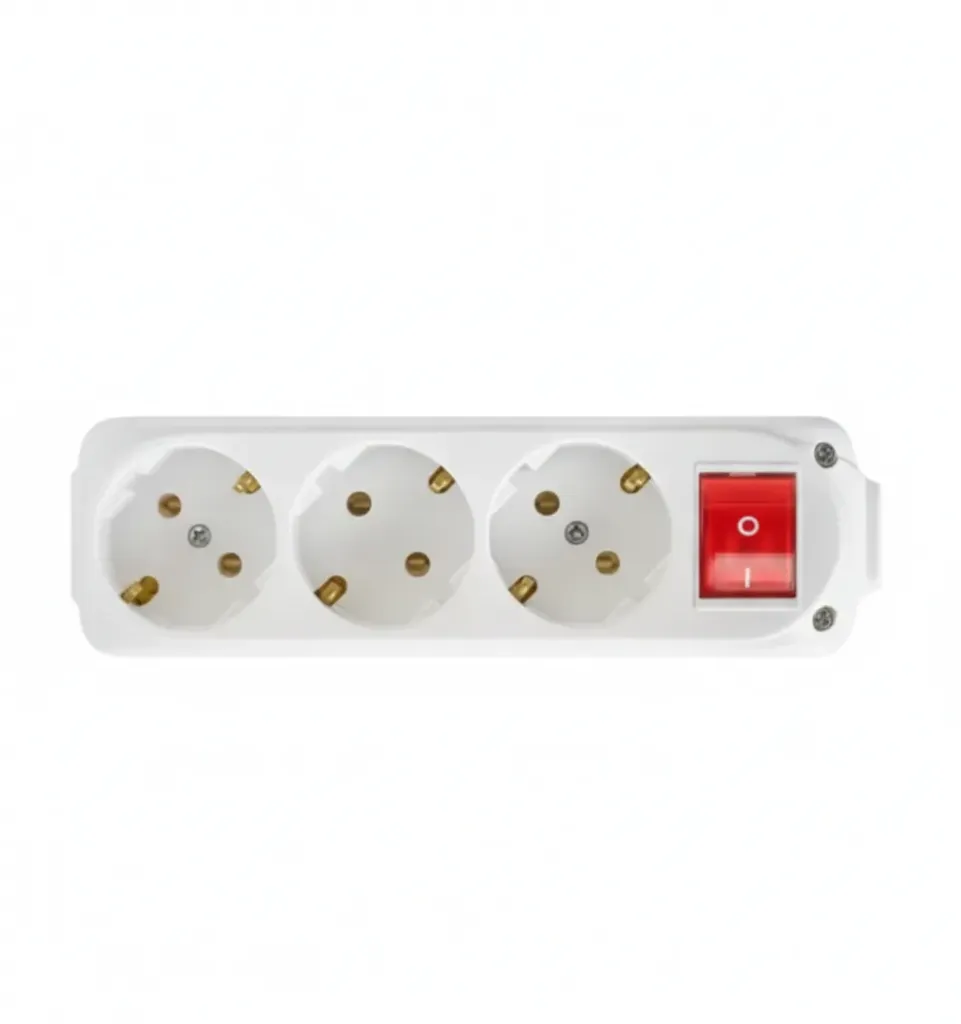 [9130200] White 3 Gang Earthed Socket with Red Switch