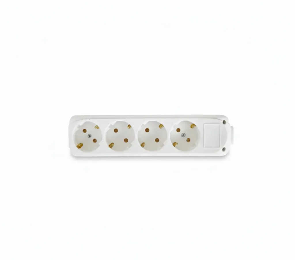 [9140100] White 4 Gang Earthed Group Socket with Switch