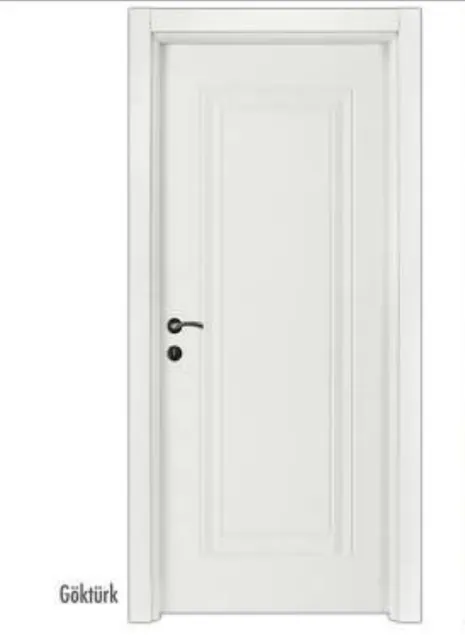 Gokturk White Raised Panel PVC Interior Door with Black Lever Handle (10cm)