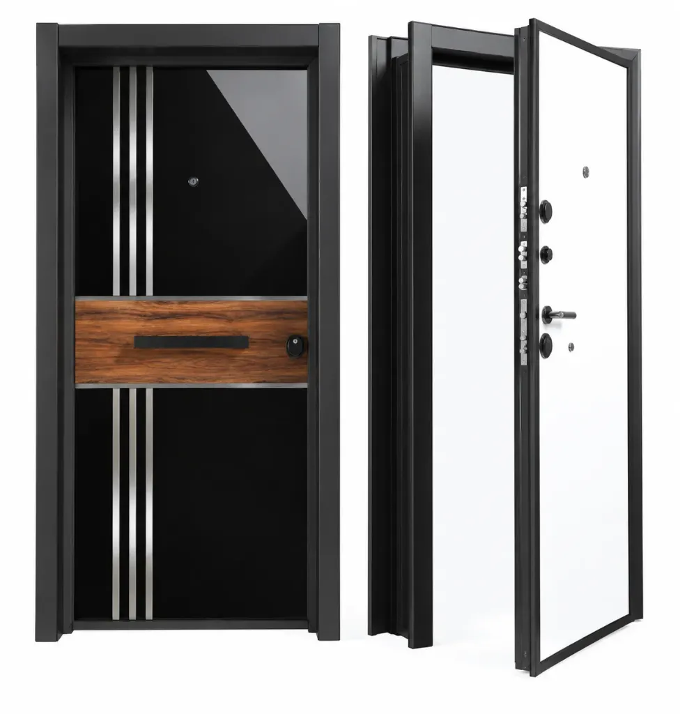 Ultram Series BRG-1802 Black Exterior Door with Wood-Effect Panel