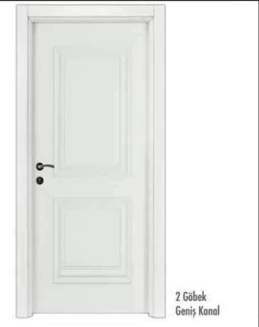 [2 Göbek Geniş Canals] White PVC 2-Panel Wide Groove Interior Door (10cm)