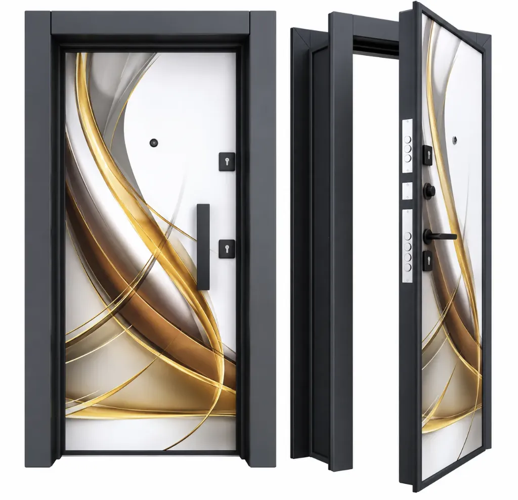 BRG-1803 Ultram Series Abstract Panel Exterior Door with Dark Frame