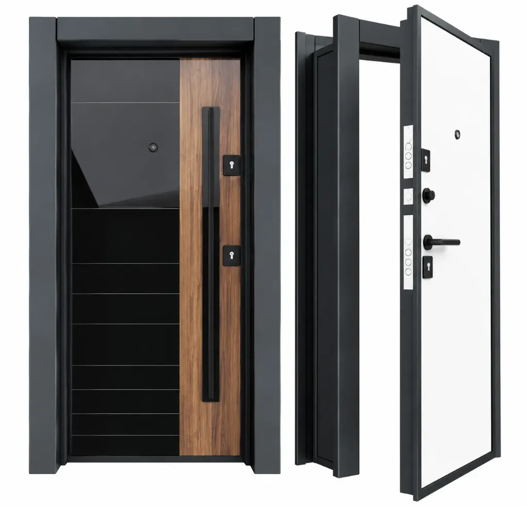 BRG-1804 Ultram Exterior Door with Wood-Effect Accent and Long Pull Handle