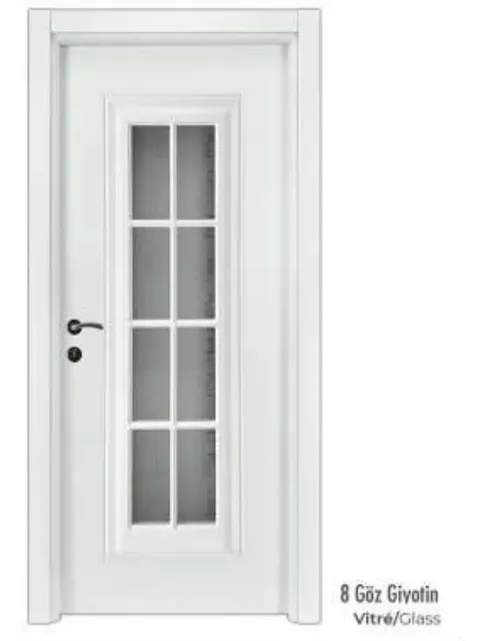 White PVC 8-Lite Glass Interior Door with Lever Handle (10cm)