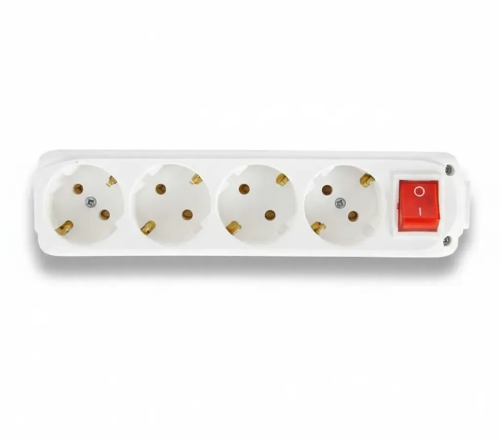 [9140200] White 4 Gang Earthed Group Socket with Red Switch