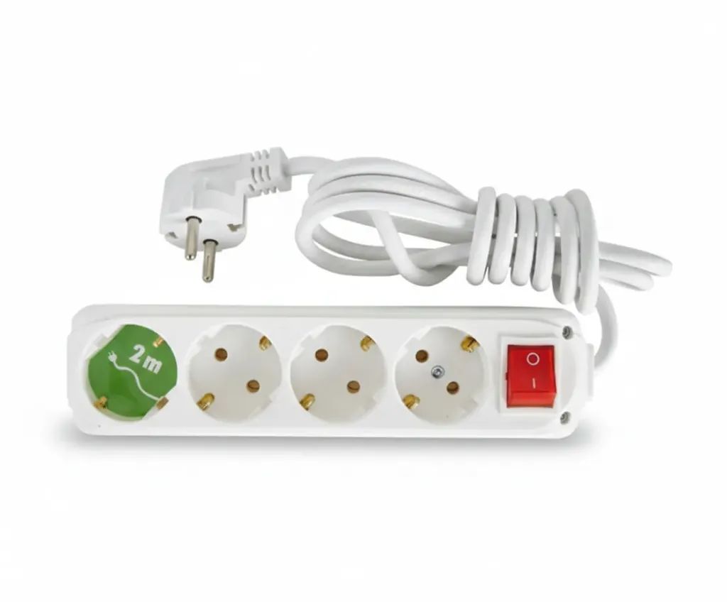 [9240202] White 4 Gang Earthed Group Socket with Switch and 2 m Cord