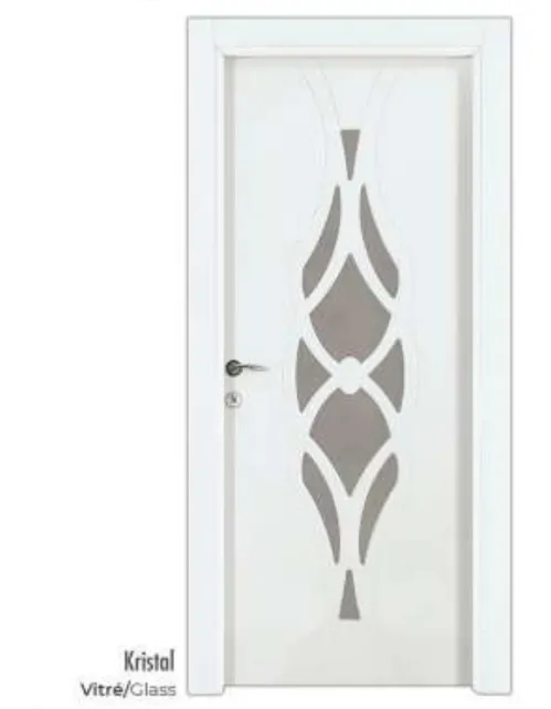 Porte intérieure en PVC blanc Kristal vitrifiée avec motif en verre décoratif