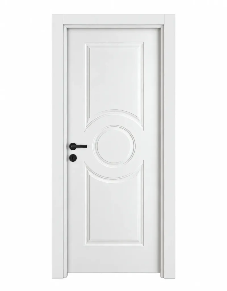 Porte PVC blanche Avcılar avec panneau circulaire en relief (209x86, 10 cm)