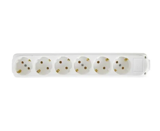 [9160100] White 6 Gang Earthed Group Socket with Switch