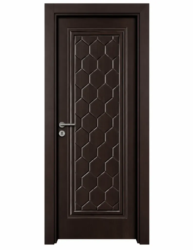 Dark Brown Framed PVC Door with Honeycomb Pattern Panel (209x86, 10cm)