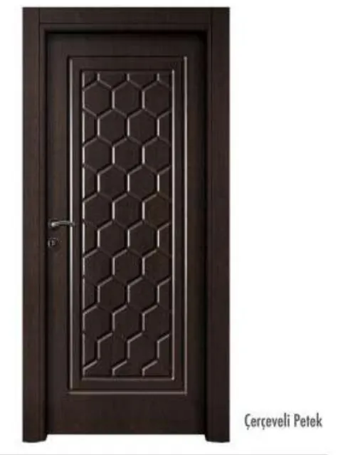 Porte en PVC brun foncé encadrée avec panneau à motif nid d'abeille