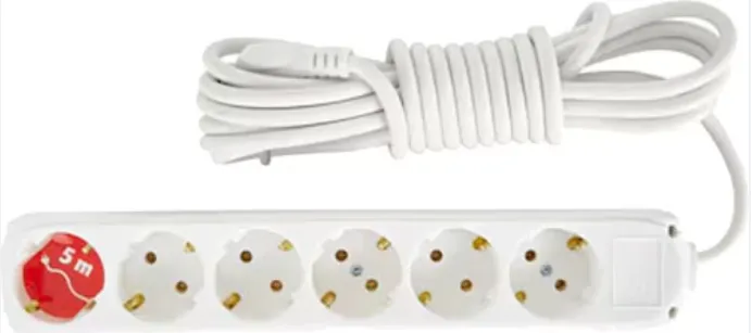 [9290105] White 6 Gang Unearthed Group Socket with 5 m Cord